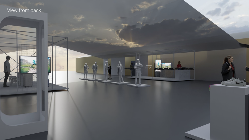 AI generated image of 'view from back' looks like it could be a trainer store