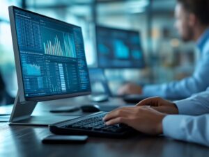 Technical professional sitting at data pc