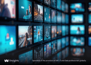 a wall of screens with images