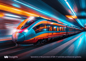 A bullet train travelling at fast speed.